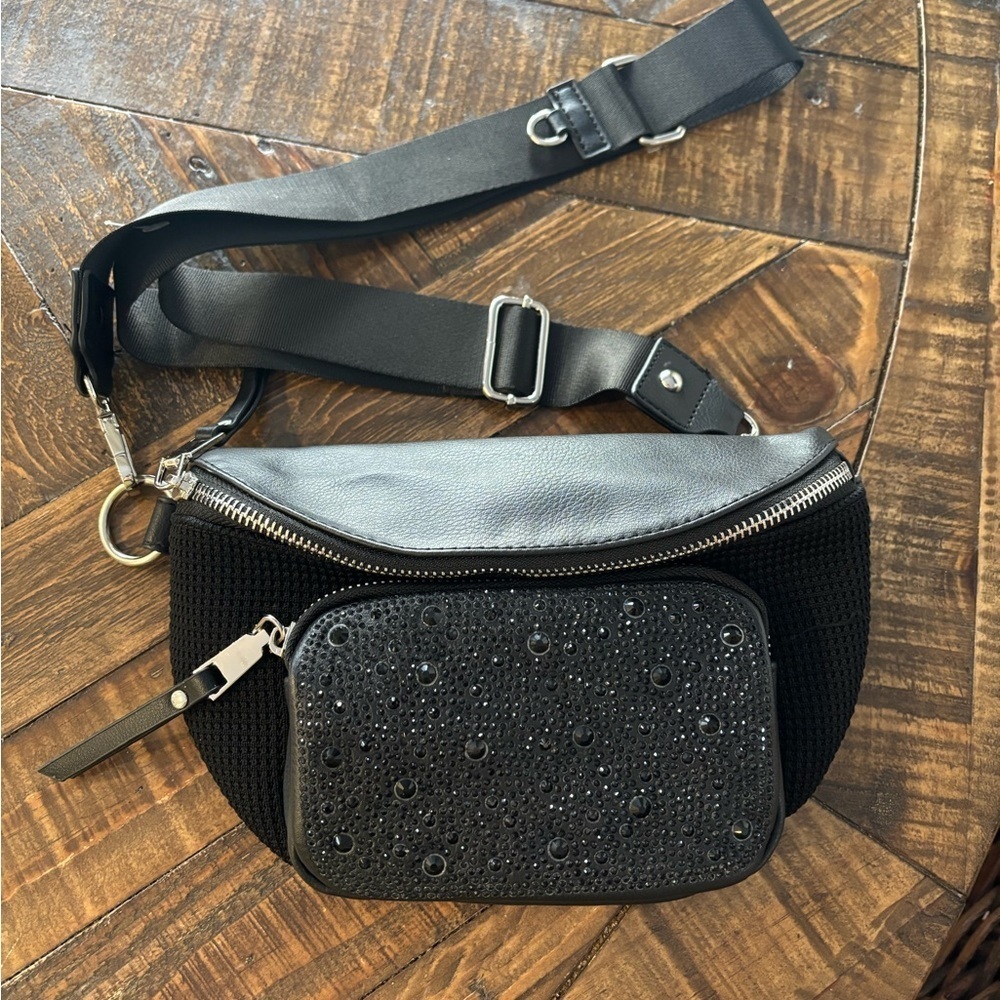 Madden NYC Women's Crystal Fanny Pack Crossbody, Black